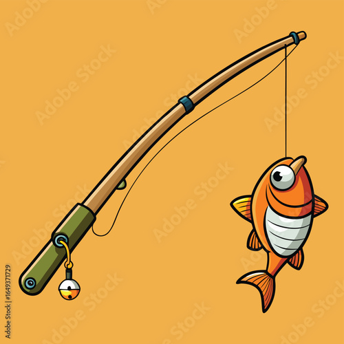 fishing rod with big catch  .eps