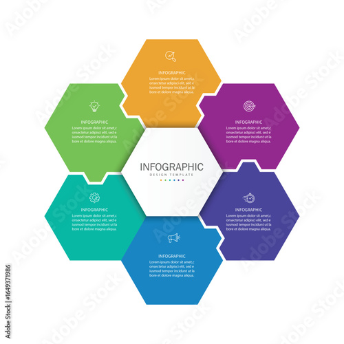 Business visualization infographic polygon design template with 6 options, steps or processes. Business presentation.	