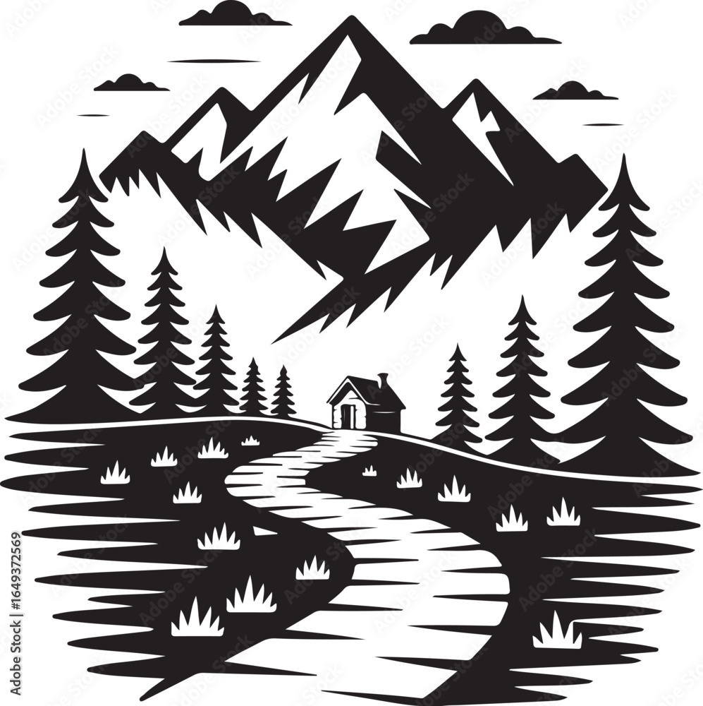 Fototapeta premium Path to cabin in the mountains for adventure and travel