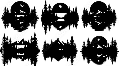 "Forest Landscape in Fish Silhouettes – Double Exposure Nature Art Set" vector graphics