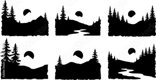 "Forest Landscape in Fish Silhouettes – Double Exposure Nature Art Set" vector graphics