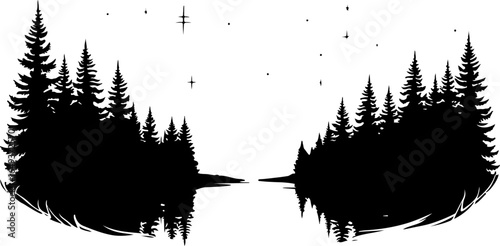 "Forest Landscape in Fish Silhouettes – Double Exposure Nature Art Set" vector graphics