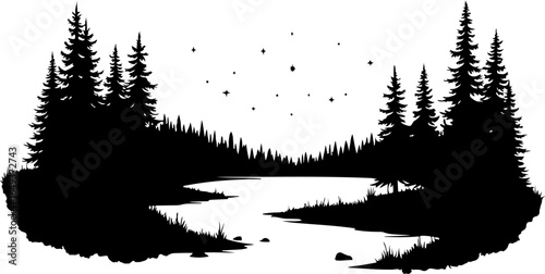 "Forest Landscape in Fish Silhouettes – Double Exposure Nature Art Set" vector graphics