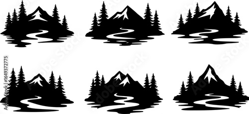 "Forest Landscape in Fish Silhouettes – Double Exposure Nature Art Set" vector graphics