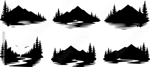 "Forest Landscape in Fish Silhouettes – Double Exposure Nature Art Set" vector graphics