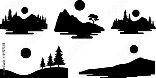 "Forest Landscape in Fish Silhouettes – Double Exposure Nature Art Set" vector graphics