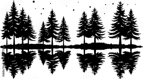 "Forest Landscape in Fish Silhouettes – Double Exposure Nature Art Set" vector graphics