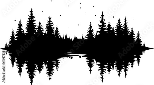 "Forest Landscape in Fish Silhouettes – Double Exposure Nature Art Set" vector graphics