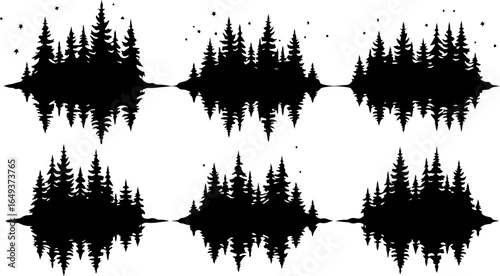 "Forest Landscape in Fish Silhouettes – Double Exposure Nature Art Set" vector graphics