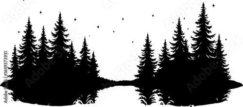 "Forest Landscape in Fish Silhouettes – Double Exposure Nature Art Set" bundle  graphics