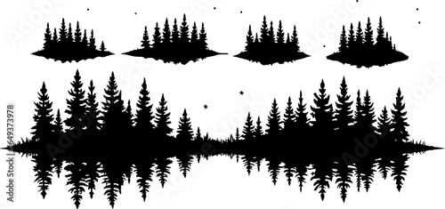 "Forest Landscape in Fish Silhouettes – Double Exposure Nature Art Set" bundle  graphics