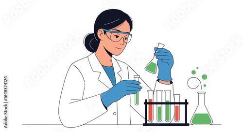 Scientist working with test tubes and flasks in laboratory