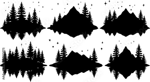 "Forest Landscape in Fish Silhouettes – Double Exposure Nature Art Set" bundle  graphics