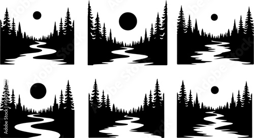 "Forest Landscape in Fish Silhouettes – Double Exposure Nature Art Set" bundle  graphics