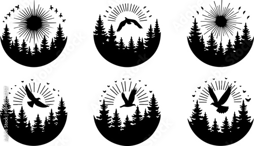 "Forest Landscape in Fish Silhouettes – Double Exposure Nature Art Set" bundle  graphics