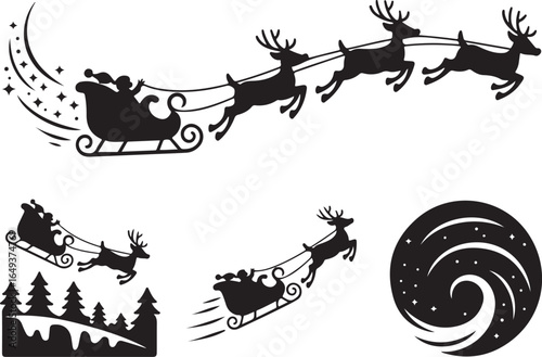 Santa's sleigh soaring through the night sky with reindeer