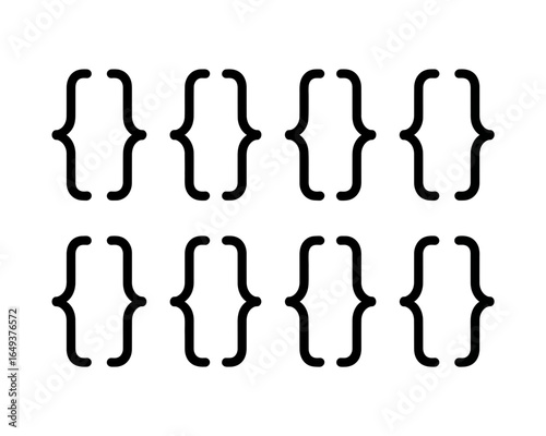 Eight black curly braces arranged in two rows silhouette isolated on white background