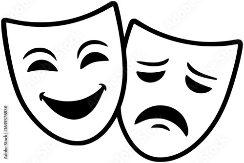 Theater Mask Pair – Monochrome Drama and Art Vector Icon