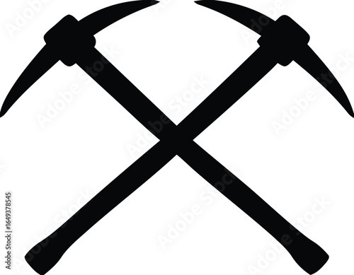 Two crossed pickaxes silhouette isolated on white background