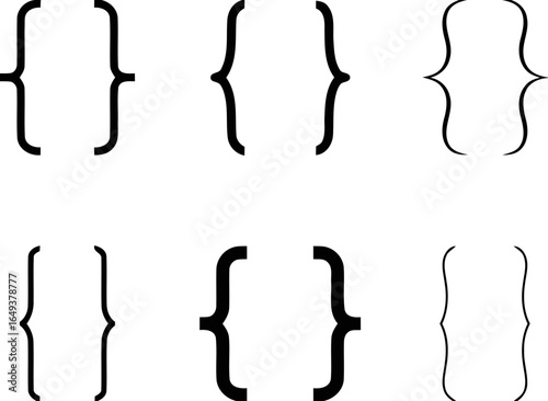 Collection of decorative curly braces and brackets silhouette isolated on white background