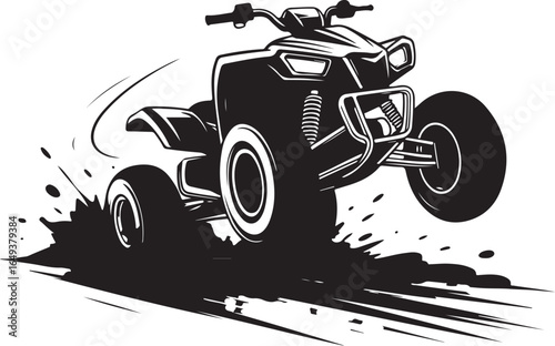 Dynamic ATV Off-Road Adventure Icon in Bold Black and White