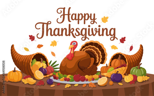 Happy Thanksgiving Turkey Cornucopia Harvest autumn