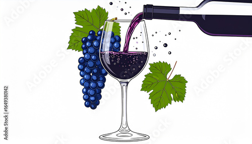 Glass being filled with wine drops