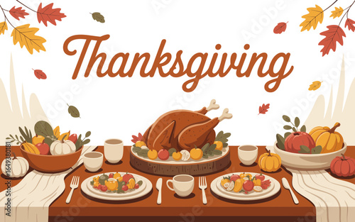 Thanksgiving Feast With Roasted Turkey And Autumn Harvest food