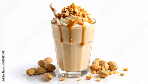 peanut caramel ice cream shake on white background