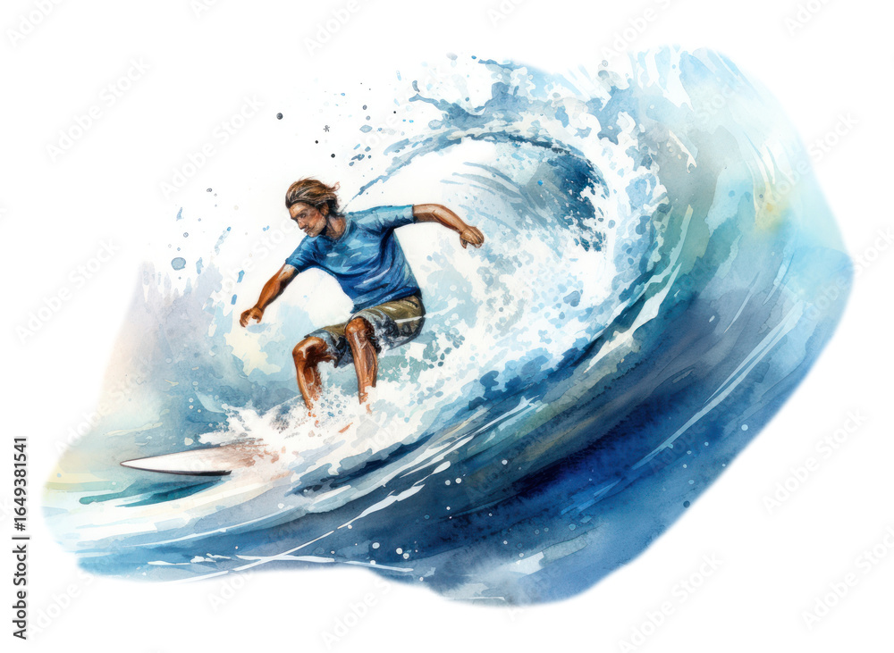 Naklejka premium PNG watercolor illustration of surfing isolate illustration on paper