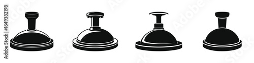 Set of Four Black and White Compactor Plate Silhouettes, Vibratory Plate Compactor Icons, Construction Equipment Illustrations for Soil Compaction and Roadwork Projects