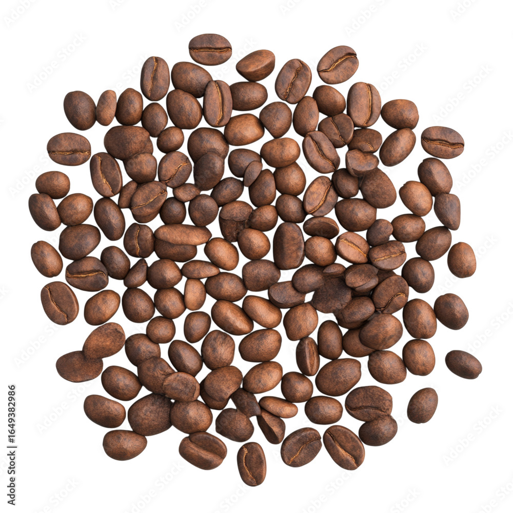 Obraz premium Fresh roasted coffee beans arranged in circular pattern, showcasing rich textures and colors