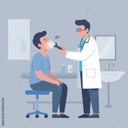 Doctor examining patient's throat in a modern medical office, healthcare concept illustration