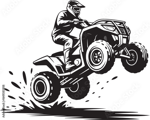 Dynamic ATV rider jumping over mud, adventure lifestyle concept