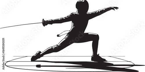 Dynamic fencing silhouette poised for action and competitive sport