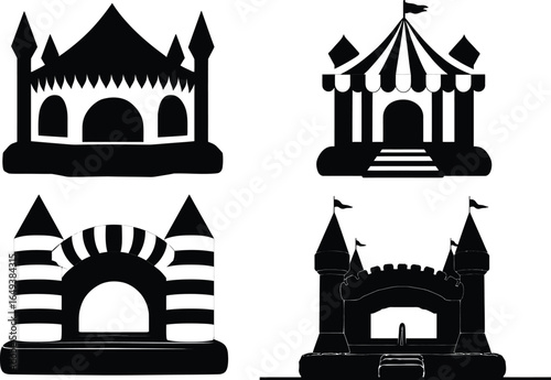 Black Inflatable Bouncer Castles Set VECTOR