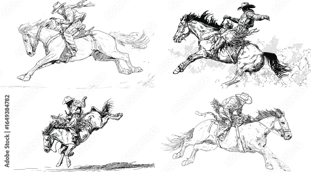 Rodeo Riders, Ink Sketches, Western Theme VECTOR Rodeo Riders, Ink Sketches, Western Theme VECTOR