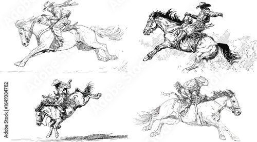 Rodeo Riders, Ink Sketches, Western Theme VECTOR