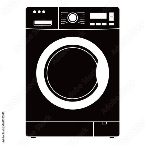 black and white silhouette vector of washing machine on white background