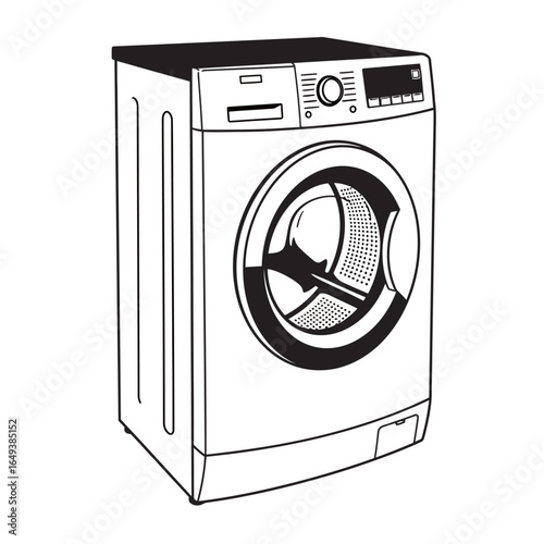 black and white silhouette vector of washing machine on white background