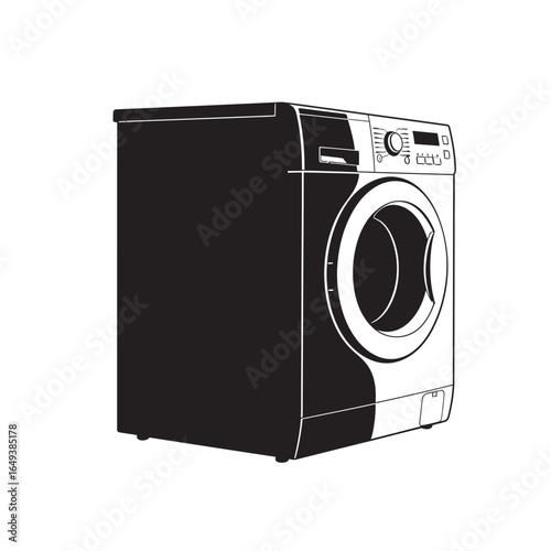 black and white silhouette vector of washing machine on white background