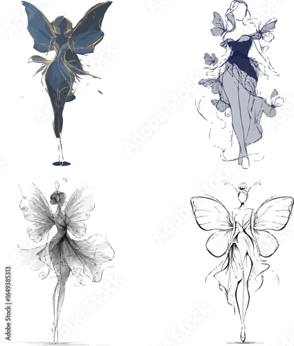 Elegant fairy sketches, fantasy collection VECTOR