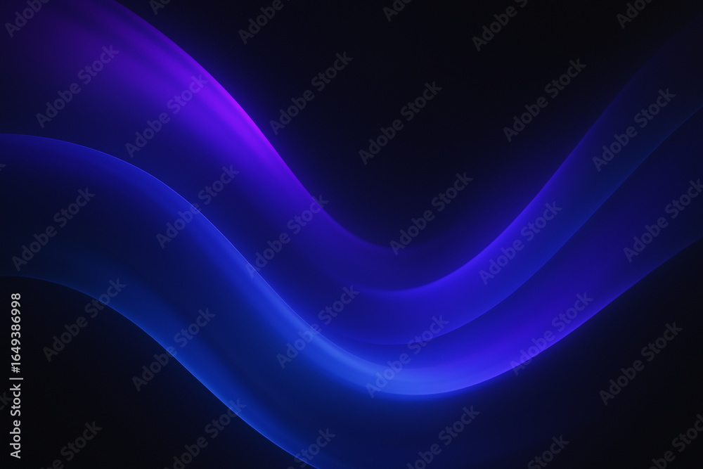 Fototapeta premium Abstract dark background with flowing neon blue and purple light wave curves for futuristic design