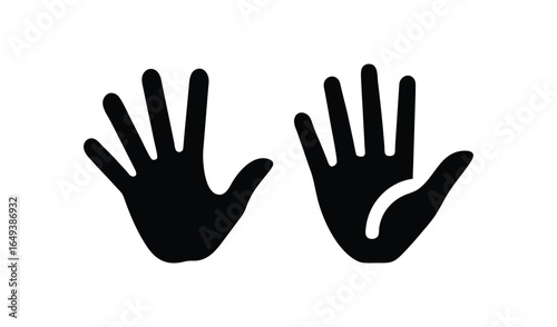 Two black handprints with open palms on a white background