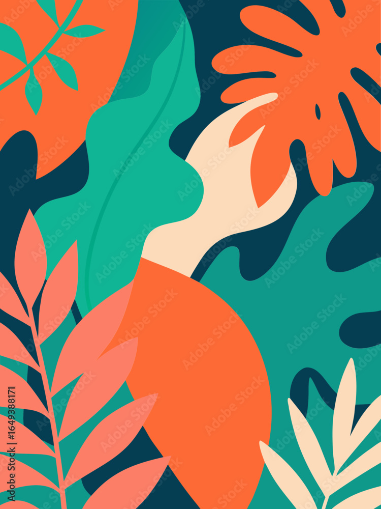 Naklejka premium Vibrant Tropical Foliage Abstract Pattern