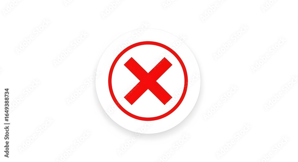 Red X Mark in White Circle, Isolated on Clean White Background, Minimalist Design Red X Mark in White Circle, Isolated on Clean White Background, Minimalist Design