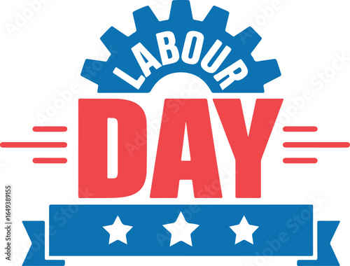 Labour Day Vector Badge with Gear and Star Elements