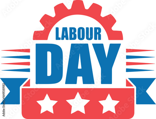 Labour Day Vector Badge with Gear and Star Elements