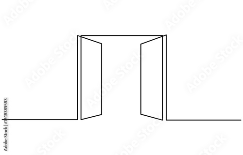 Continuous one line drawing of Opened door vector illustration. Editable storke