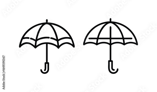 Two simple line art umbrellas one with a crossbar